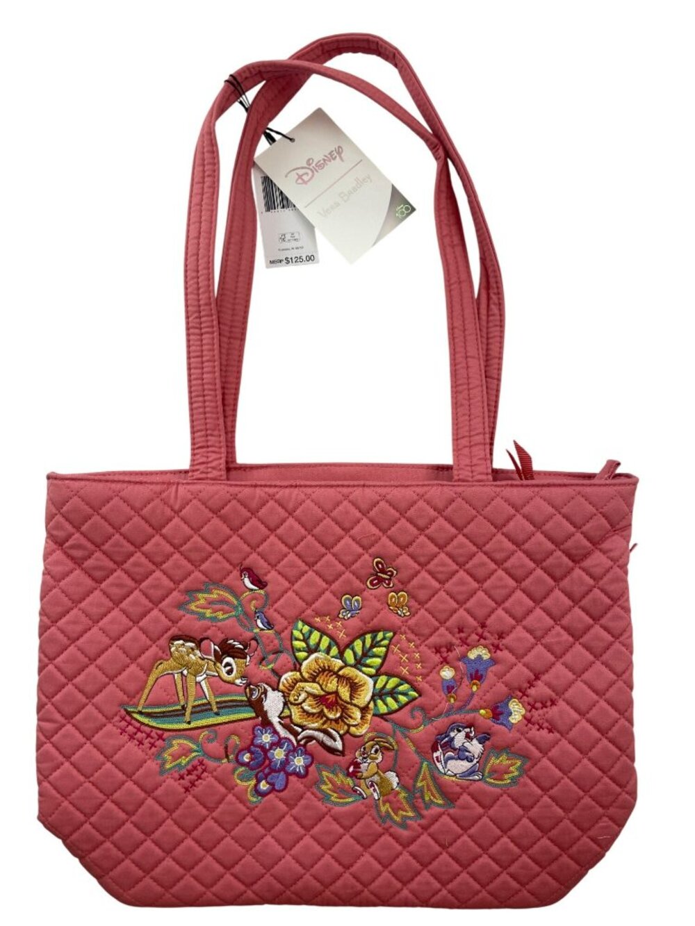 Vera Bradley Disney Small Tote Quilted Pink Bag Bambi Embroidered MSRP$125 NWT